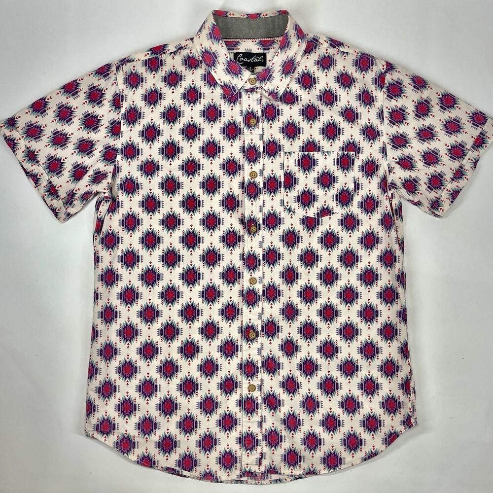 Coastal Tribal Button Up Shirt Geometric Short Sleeve Men’s Size Small